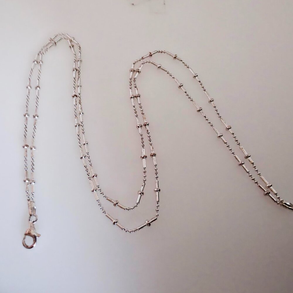 Sterling Silver Mini Bar Ball Link 2-Tier Necklace - Picture 9 of 12